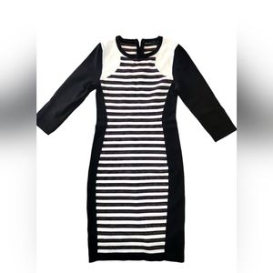 Karen Millen Stripe Knit Sweater Dress Bodycon (USA 2) (UK 6) Black midi dress